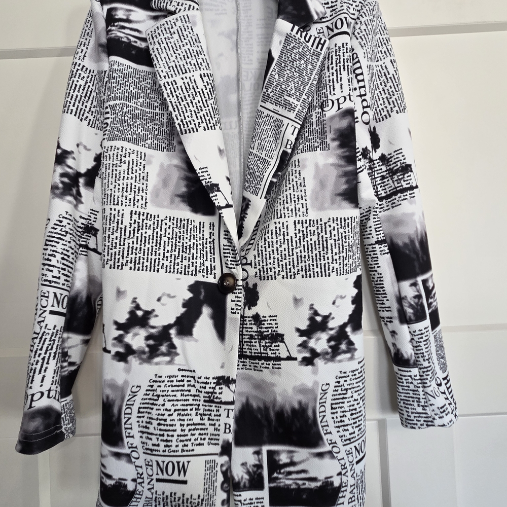 Black and White Newspaper Print Blazer